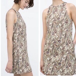 Zara Brown and White Paisley Brocade Sheath Dress